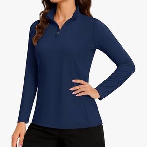 Women's Navy quarter zip Long Sleeve Top workout golf athletic